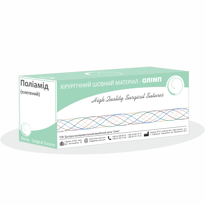 Поліамід плетений чорний USP1(M4) з однією кол. гол.40мм1/2кола, 90см